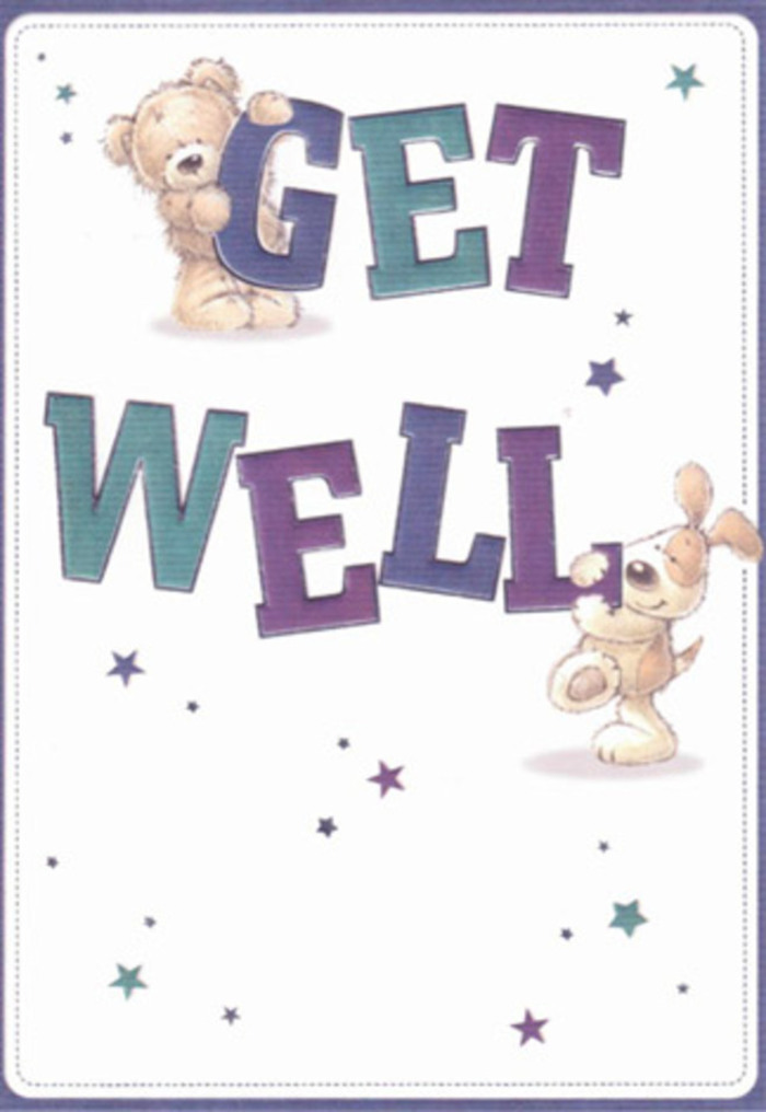 Celebrating the spirit of care and resilience found in Kings Cross, this get well card draws the eye with its delightful illustration of two playful friends set against a luminous, clean background. The fluffy bear and his companion, a soft-eared puppy, are rendered with exceptional attention to textural detail; you can practically sense the velvety warmth of their fur, a reminder of the tactile comfort fresh blooms bring. Stars in vibrant blues and purples swirl about them, like the optimistic murmurs heard in neighbourhood cafés along Pentonville Road. The oversized, energetic lettering-painted in harmonious blends of indigo and teal-anchors the message with sturdy reassurance, while their joyous forms suggest a celebration of encouragement. There's a sense of careful arrangement here, much like a Kings Cross Florist expertly pairing fragrant lilies and touches of greenery for a get well bouquet. The illustration's lightness and clarity reflect the healing hope found in both flowers and heartfelt messages, making this card ideal for lifting spirits and sharing a sense of gentle warmth throughout the Kings Cross community.